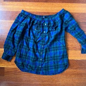 Flannel Off The Shoulder Top - Forever 21